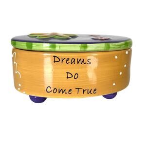 Tumbleweed Pottery Box w/ Lid Ceramic Dreams Do Come True Trinket Floral Yellow